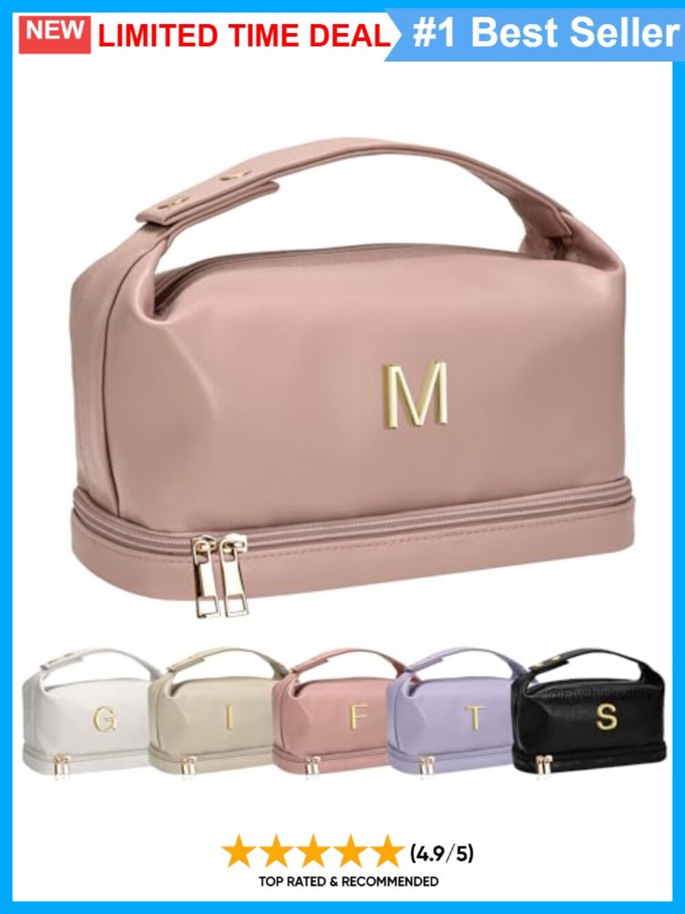 Personalized PU Leather Double Layer Cosmetic Bag Travel Makeup Organizer